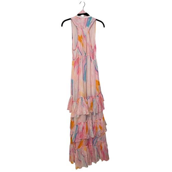 Revolve Rococo Sand Pink Multi Color Marble Tiered Maxi Dress Size Small - Picture 3 of 6